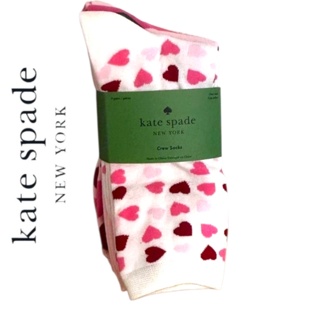 Kate Spade Crew Socks 3 Pairs Pink Valentine Hearts NWT NEW - Picture 1 of 6